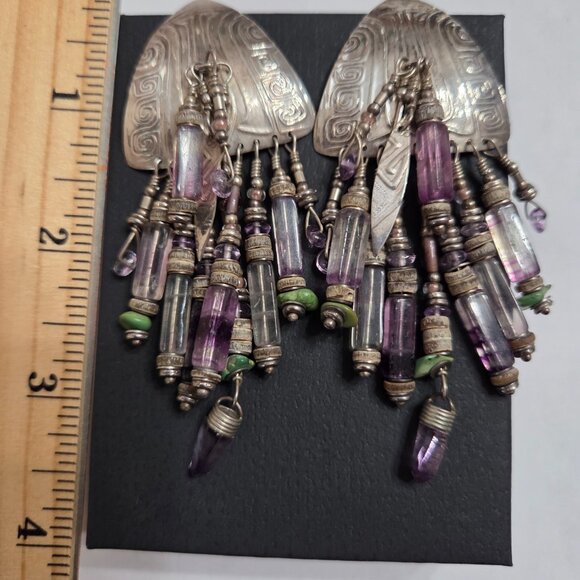 Vintage signed Tabra sterling silver and amethyst earrings. - Picture 2 of 2